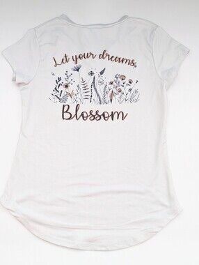 Girls' White Short-Sleeve V-Neck Pocket Tee w/Floral Graphics in Front & Back